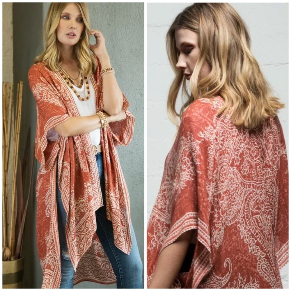 SOLD OUT Clay Paisley Boho Gypsy Open Kimono Wrap - Picture 1 of 8